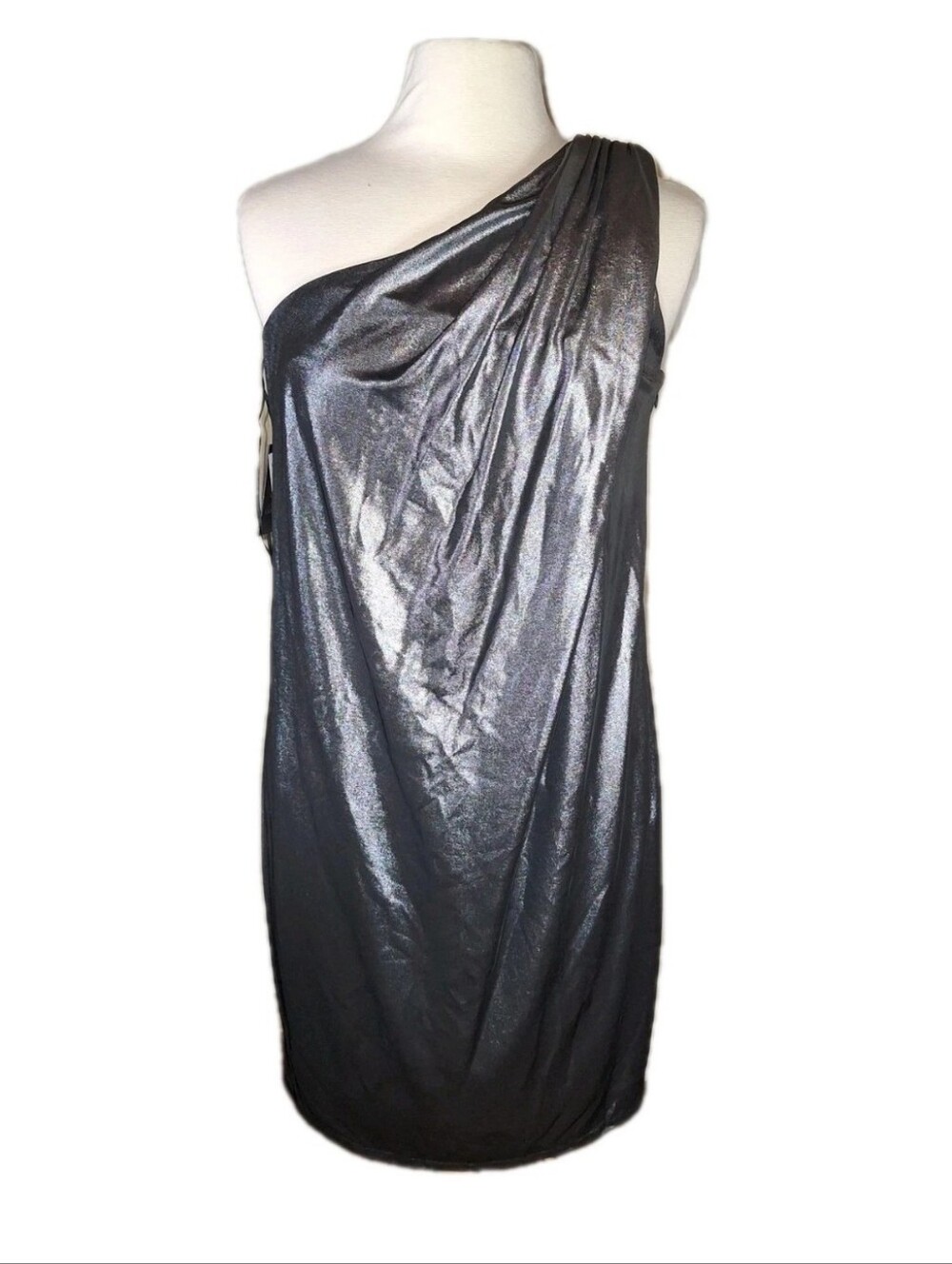 Vince Camuto One Shoulder Black Silver Shimmer Glitter Cocktail Dress Size 10